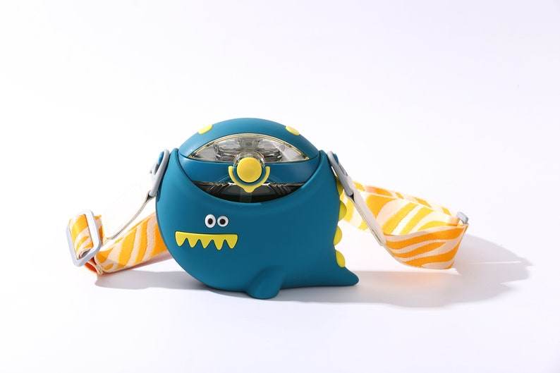 Dinosaur Straw Round Cup Children's Water Bottle – Personalizable and Customizable, Includes Lanyard, Canteen Design for School & Daily Use - Infinity Beyond Crafts