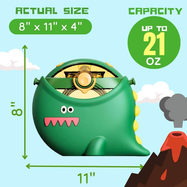 Dinosaur Straw Round Cup Children's Water Bottle – Personalizable and Customizable, Includes Lanyard, Canteen Design for School & Daily Use - Infinity Beyond Crafts