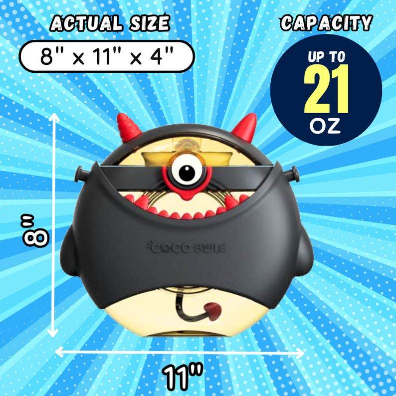 Coco Monster Round Cup Children's Water Bottle – Personalizable and Customizable, Includes Lanyard, Canteen Design for School & Daily Use - Infinity Beyond Crafts