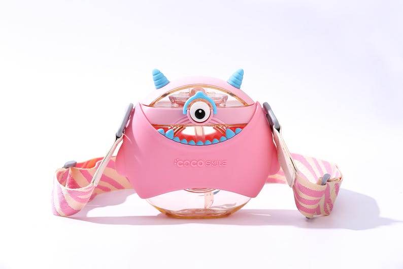 Coco Monster Round Cup Children's Water Bottle – Personalizable and Customizable, Includes Lanyard, Canteen Design for School & Daily Use - Infinity Beyond Crafts