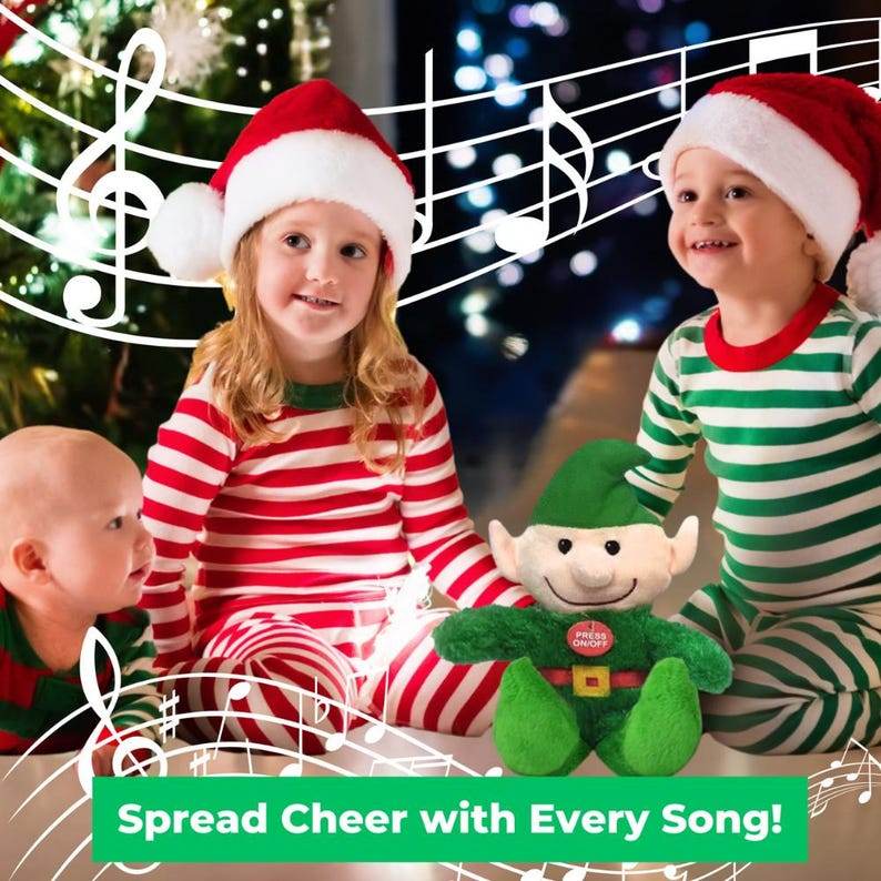 Customizable Plush Christmas Elf Singing Toy 8.5-Inch - Christmas Holiday Musical Companion, Play Songs Simple Button Press, Home Décor Gift - Infinity Beyond Crafts