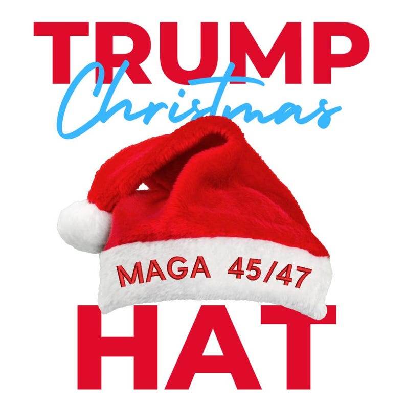 Cocosmile Trump Santa Hat MAGA 45/47 - Embroidered Designs of Current President- Perfect for Holiday Parties, and Events - Infinity Beyond Crafts