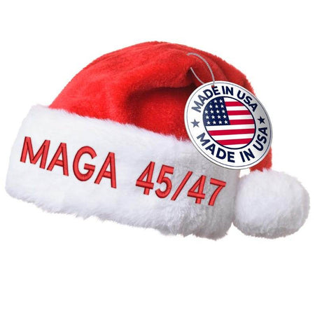 Cocosmile Trump Santa Hat MAGA 45/47 - Embroidered Designs of Current President- Perfect for Holiday Parties, and Events - Infinity Beyond Crafts