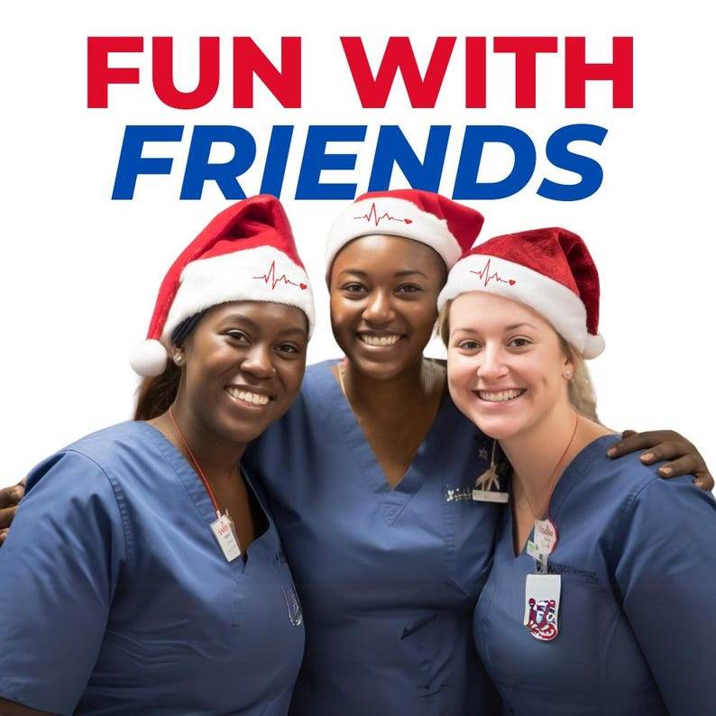 Pulse Medical Christmas Santa Hat - Comfortable Cute Holiday Hat for Nurses Doctors & Healthcare Workers - Infinity Beyond Crafts