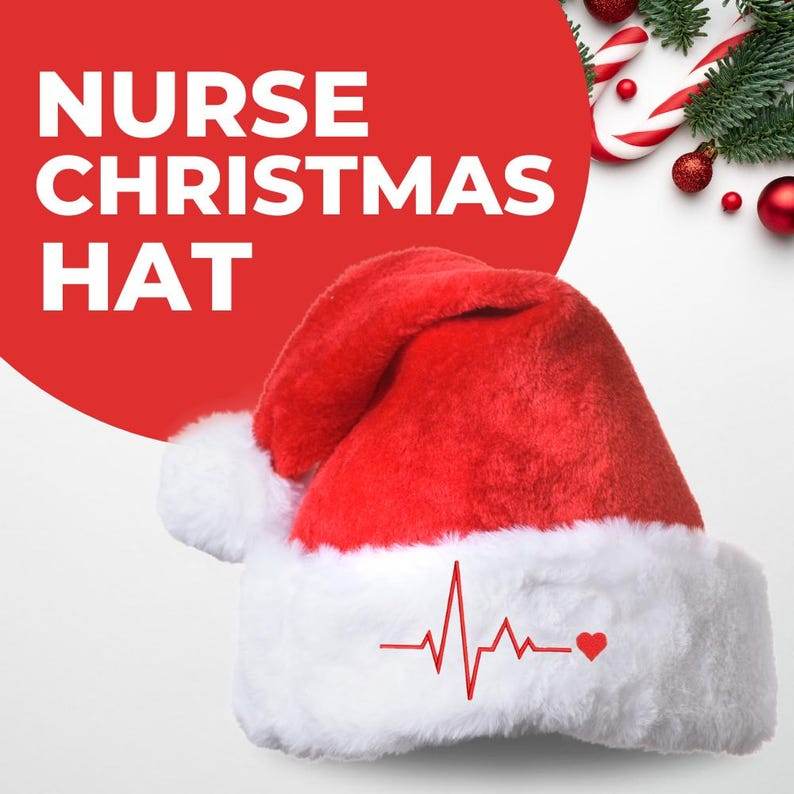 Pulse Medical Christmas Santa Hat - Comfortable Cute Holiday Hat for Nurses Doctors & Healthcare Workers - Infinity Beyond Crafts
