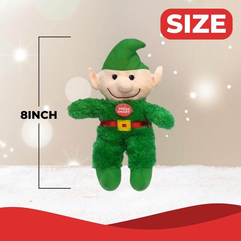 Customizable Plush Christmas Elf Singing Toy 8.5-Inch - Christmas Holiday Musical Companion, Play Songs Simple Button Press, Home Décor Gift - Infinity Beyond Crafts