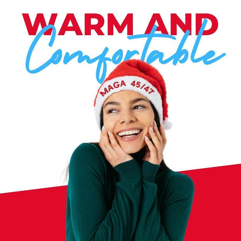 Cocosmile Trump Santa Hat MAGA 45/47 - Embroidered Designs of Current President- Perfect for Holiday Parties, and Events - Infinity Beyond Crafts