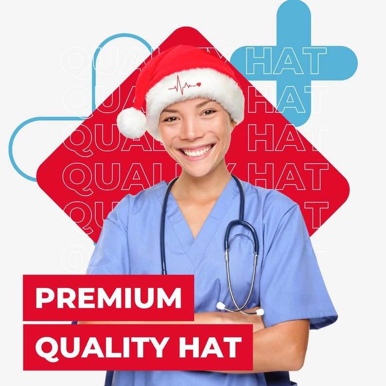 Pulse Medical Christmas Santa Hat - Comfortable Cute Holiday Hat for Nurses Doctors & Healthcare Workers - Infinity Beyond Crafts