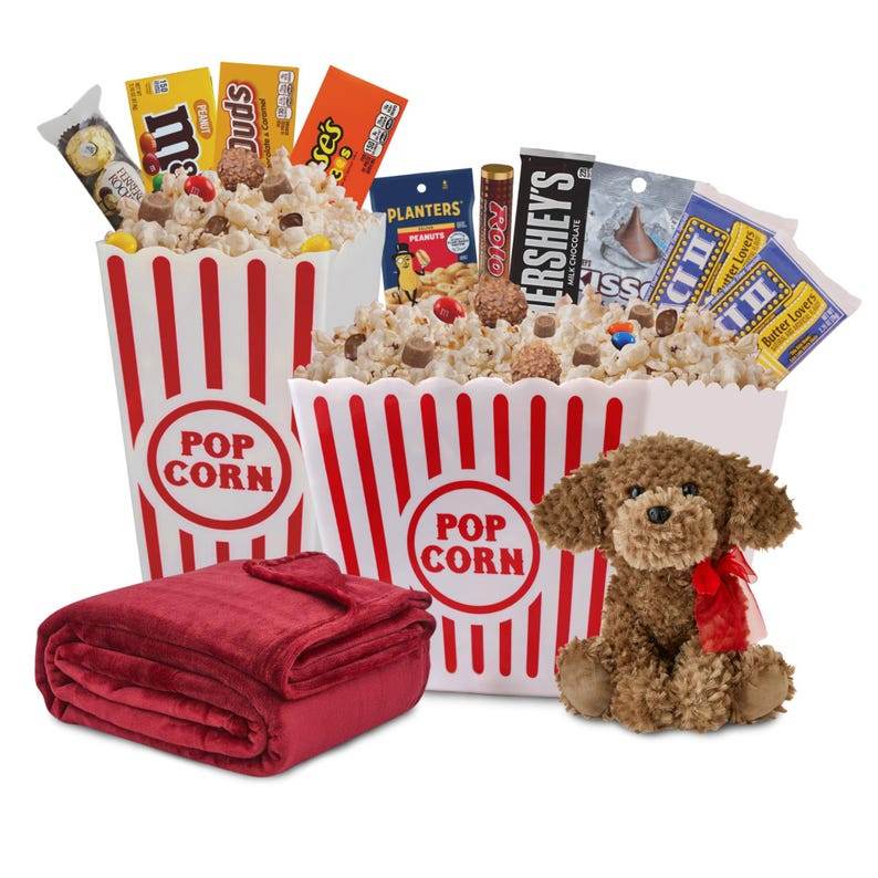 Movie Night Popcorn & Candy Gift Basket - Perfect Valentine’s Day Treat for a Cozy, Fun Evening at Home or the Theater with Loved Ones - Infinity Beyond Crafts