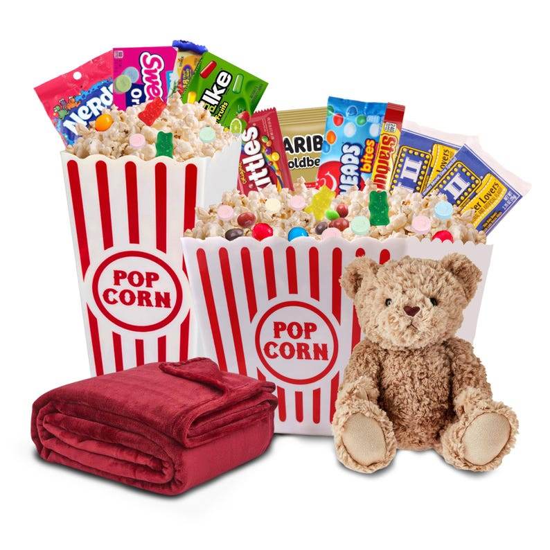 Movie Night Popcorn & Candy Gift Basket - Perfect Valentine’s Day Treat for a Cozy, Fun Evening at Home or the Theater with Loved Ones - Infinity Beyond Crafts