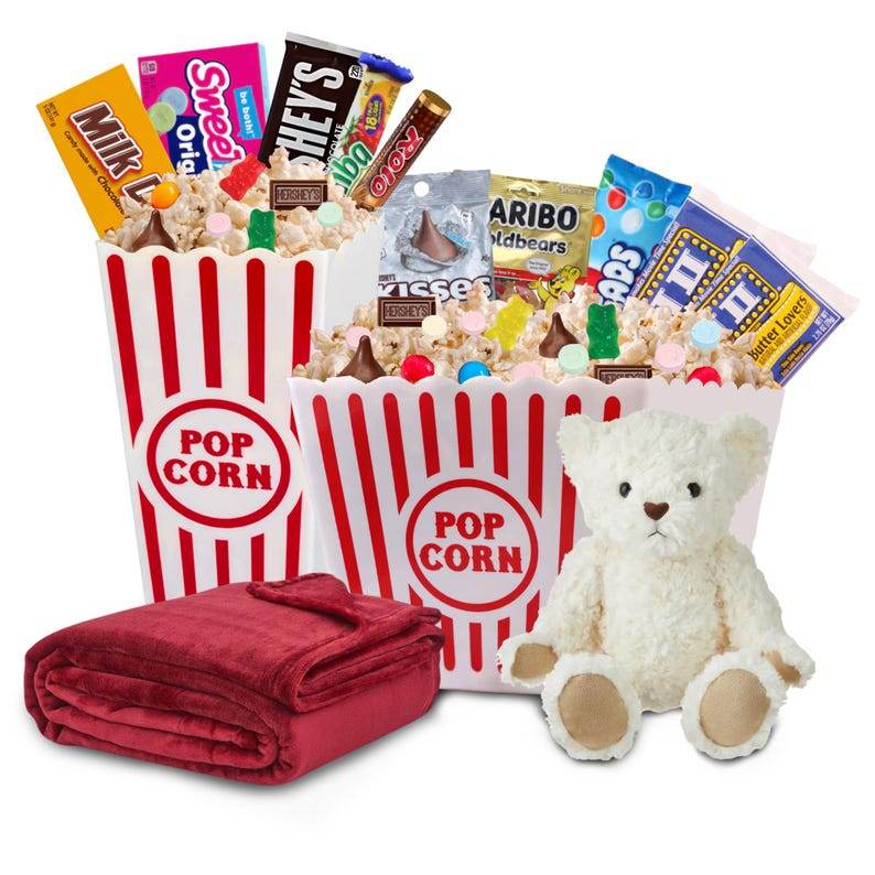 Movie Night Popcorn & Candy Gift Basket - Perfect Valentine’s Day Treat for a Cozy, Fun Evening at Home or the Theater with Loved Ones - Infinity Beyond Crafts