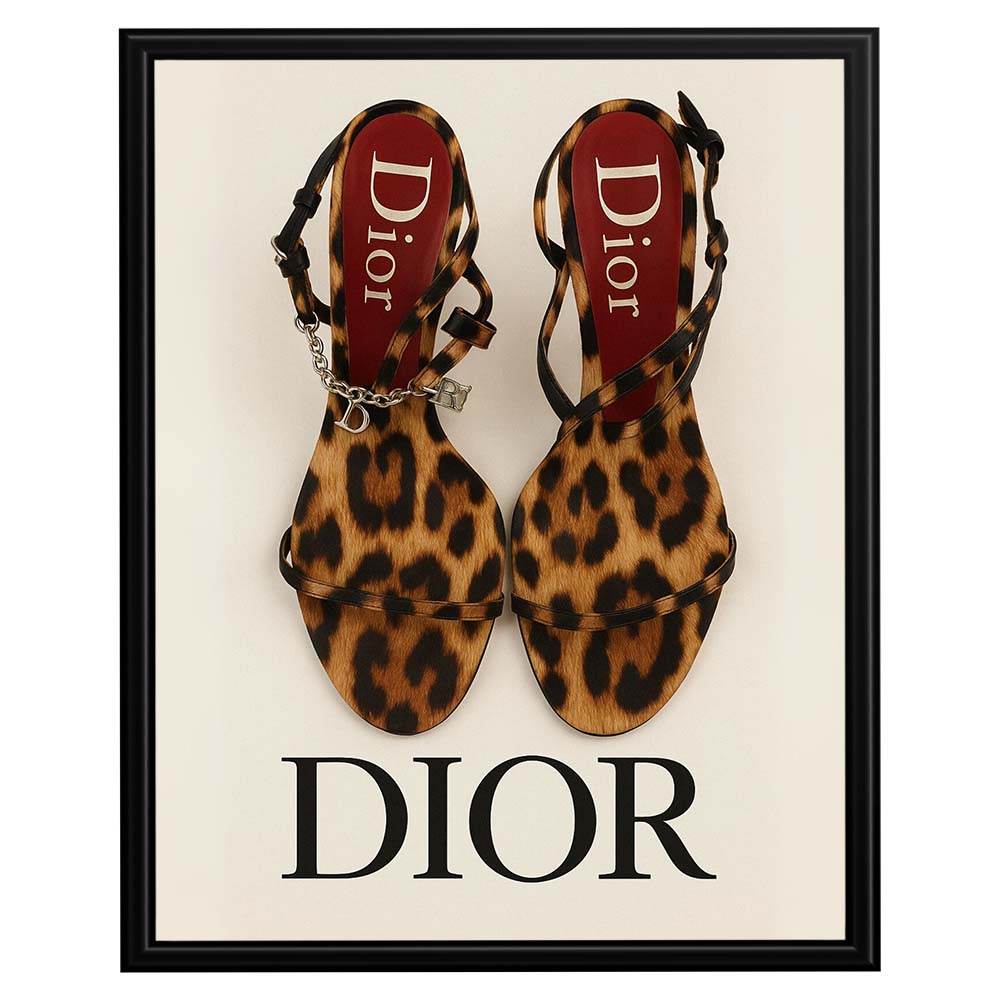 Luxury cheetah heels fashion poster featuring leopard print sandals and elegant vintage-inspired typography