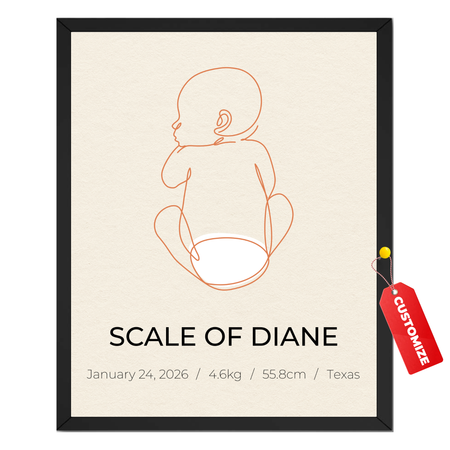 Personalized baby birth stats poster with minimalist baby outline name date weight height and birthplace