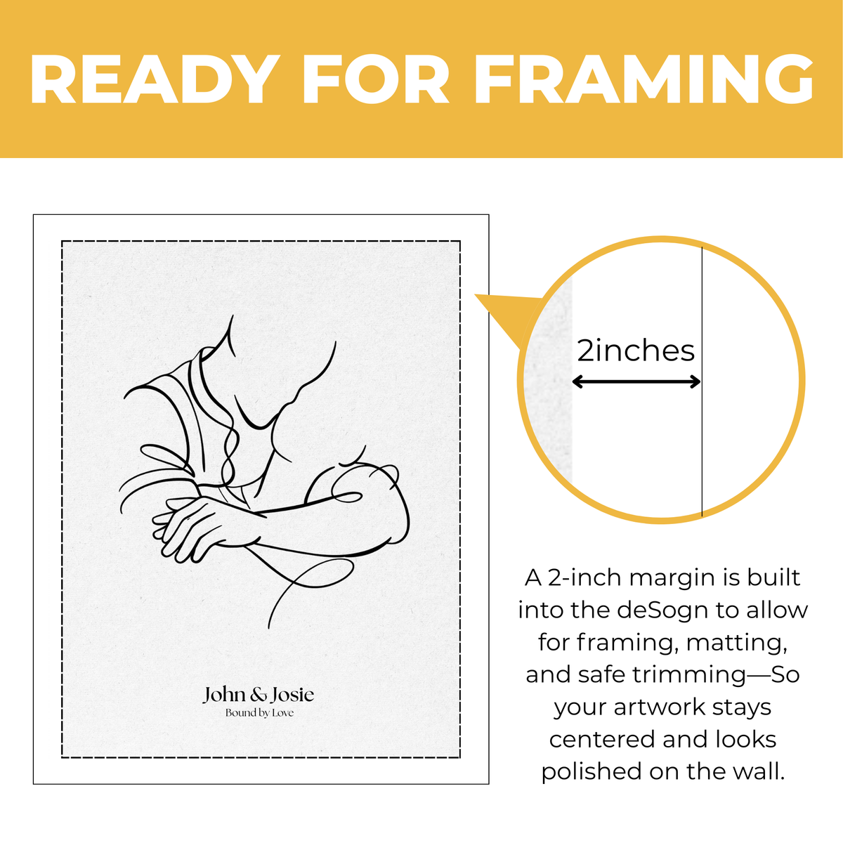 Personalized Bound By Love print showing approximately 2-inch built-in margin for framing and matting