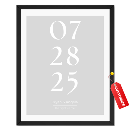 Personalized couple date print with large numerical date custom names and meaningful text
