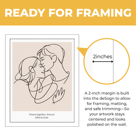 Personalized Drawn Together Forever couple print showing approximately 2-inch built-in margin for framing and matting
