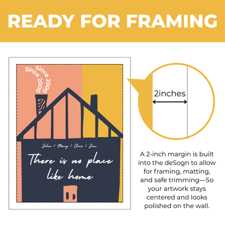 Personalized family home print showing approximately 2 inch built-in margin for framing matting and safe trimming