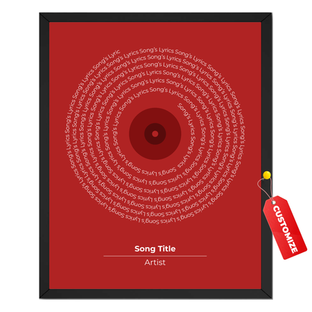 Personalized favorite song lyrics print with circular vinyl record-inspired lyrics, custom song title and artist