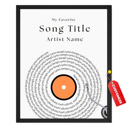 Personalized favorite song record print with custom title, song title, artist and circular song lyrics