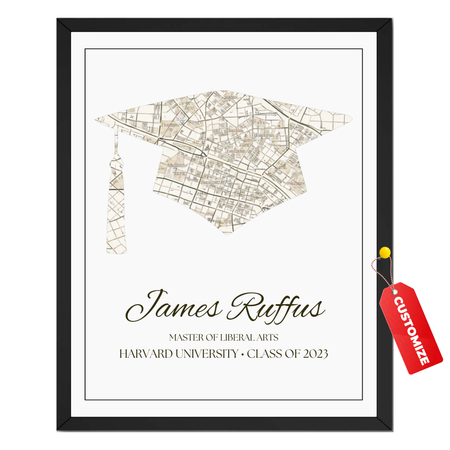 Personalized graduation map print with graduate name degree university and graduation year