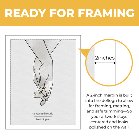 Personalized holding hands couple print showing approximately 2-inch built-in margin for framing and matting