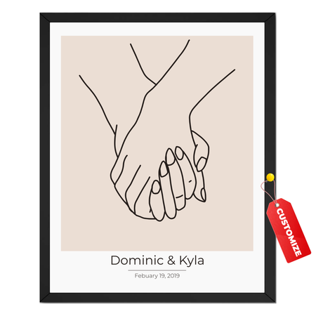 Personalized holding hands print with custom couple names and meaningful date