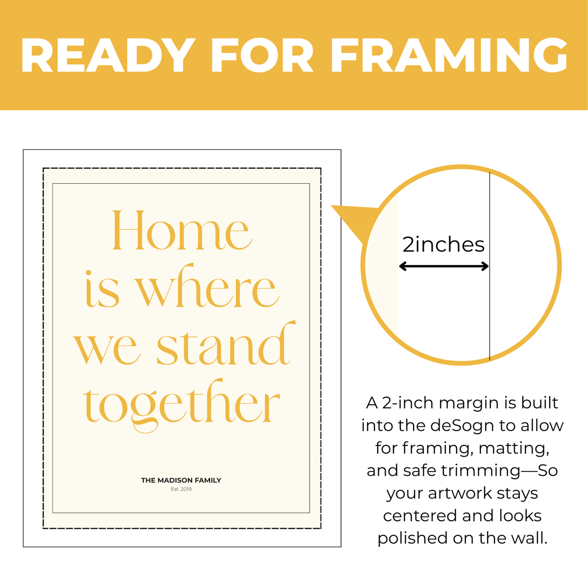 Personalized family quote print showing approximately 2-inch built-in margin for framing and matting