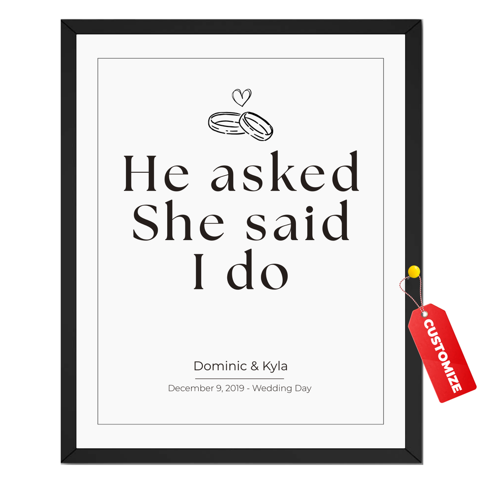 Personalized I Do wedding print with couple names wedding date and ring illustration