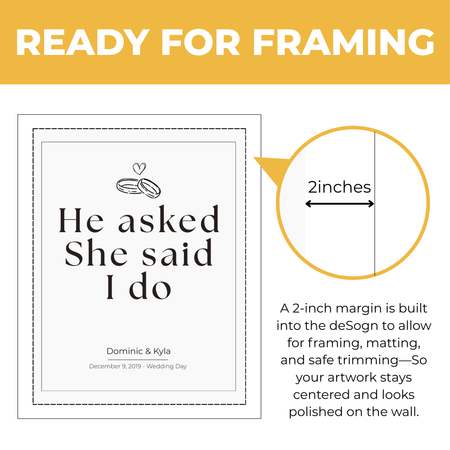Personalized wedding quote print showing approximately 2-inch built-in framing margin