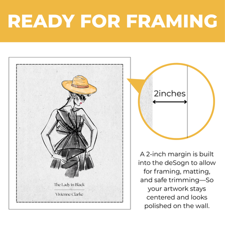 Personalized Lady In Black fashion print showing approximately 2-inch built-in margin for framing and matting