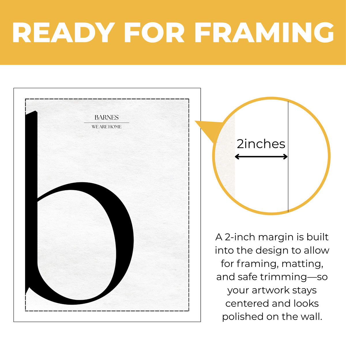 Personalized letter B monogram print showing approximately 2-inch built-in margin for framing and matting