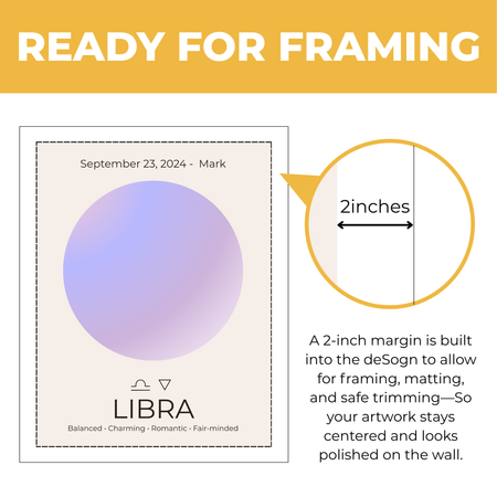 Personalized Libra zodiac print showing approximately 2-inch built-in margin for framing and matting