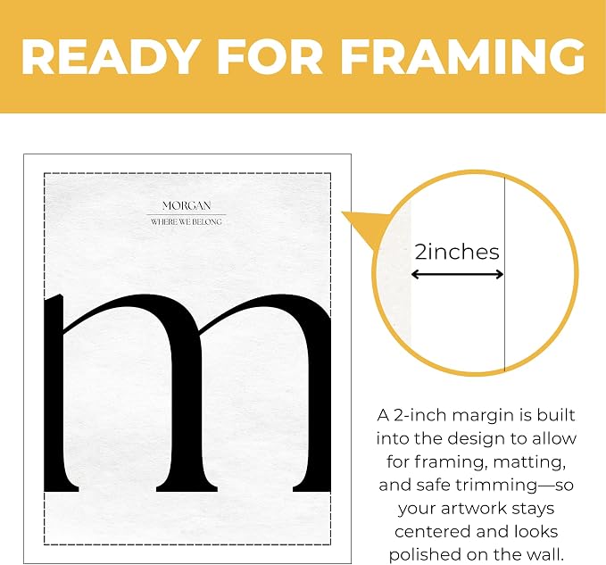 Wownic personalized minimalist monogram poster with approximately 2-inch margin for framing and matting