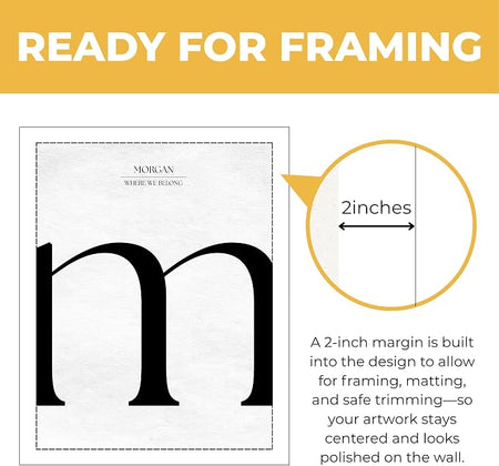 Wownic personalized minimalist monogram poster with approximately 2-inch margin for framing and matting