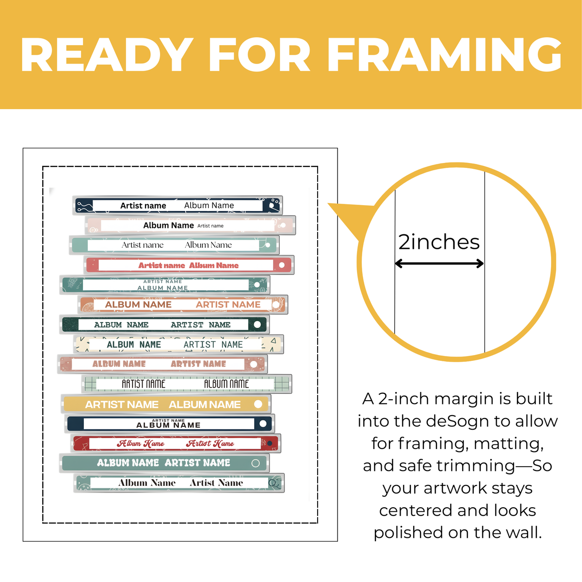Personalized music collection print showing approximately 2-inch built-in margin for framing and matting