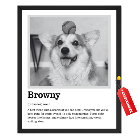 Personalized pet definition photo print featuring custom dog photo, pet name and personal definition message