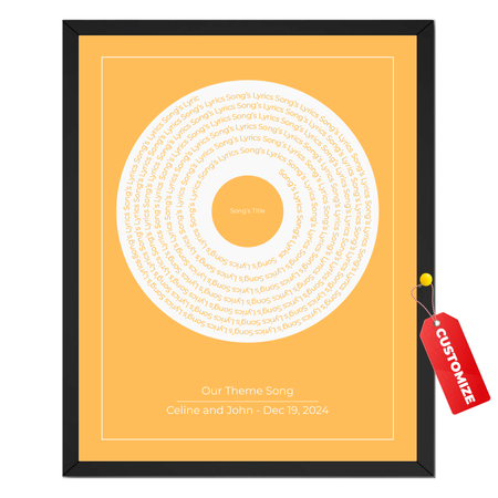 Personalized song lyrics vinyl print with circular lyric design, custom song title, names and special date