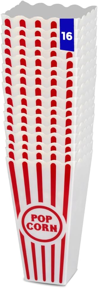 Wownic 16-pack small reusable red and white striped popcorn buckets