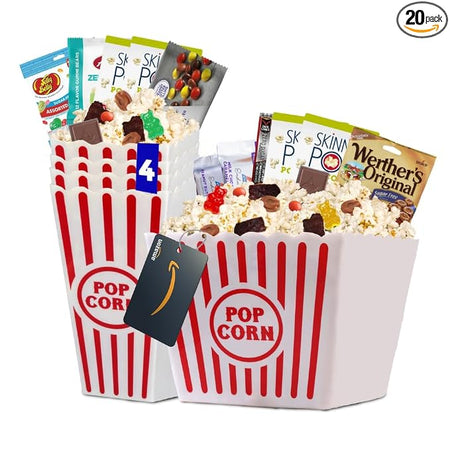 Wownic 20 piece Keto Cravings family movie night basket with popcorn bins snacks and movie gift card