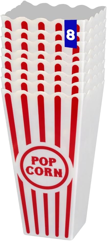 Wownic 8-pack small reusable red and white striped popcorn containers