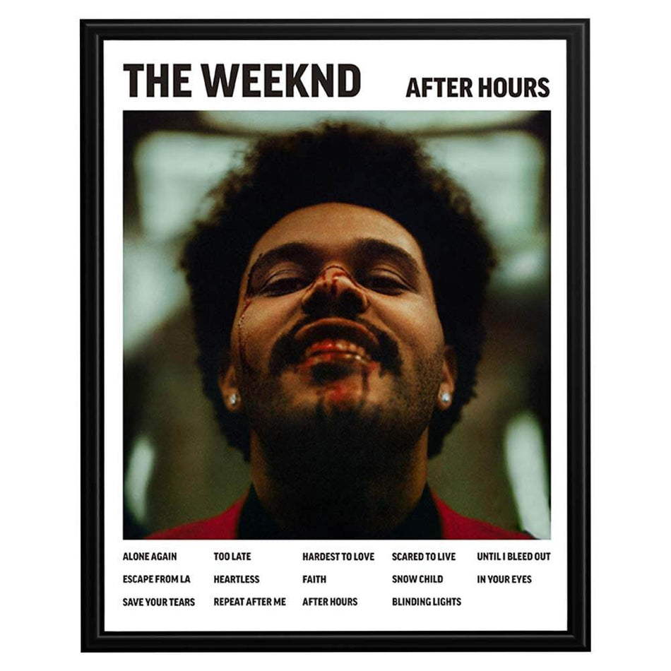 Wownic After Hours music poster featuring dramatic close-up portrait artwork, bold title typography and album track-list details