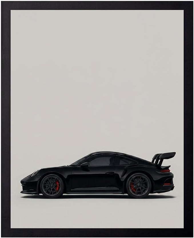 Wownic black performance sports car canvas poster with minimalist side profile artwork