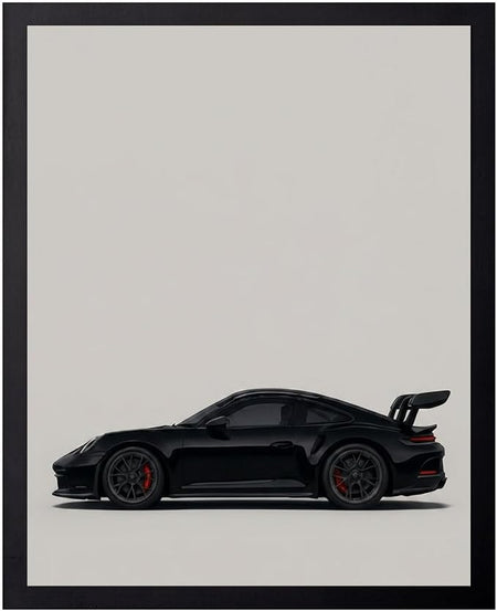 Wownic black performance sports car canvas poster with minimalist side profile artwork