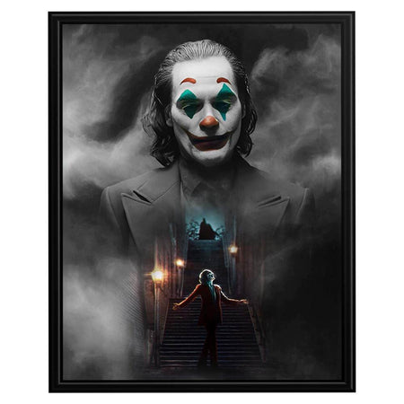 Wownic cinematic clown poster featuring a dark smoky portrait with selective green, red and orange accents