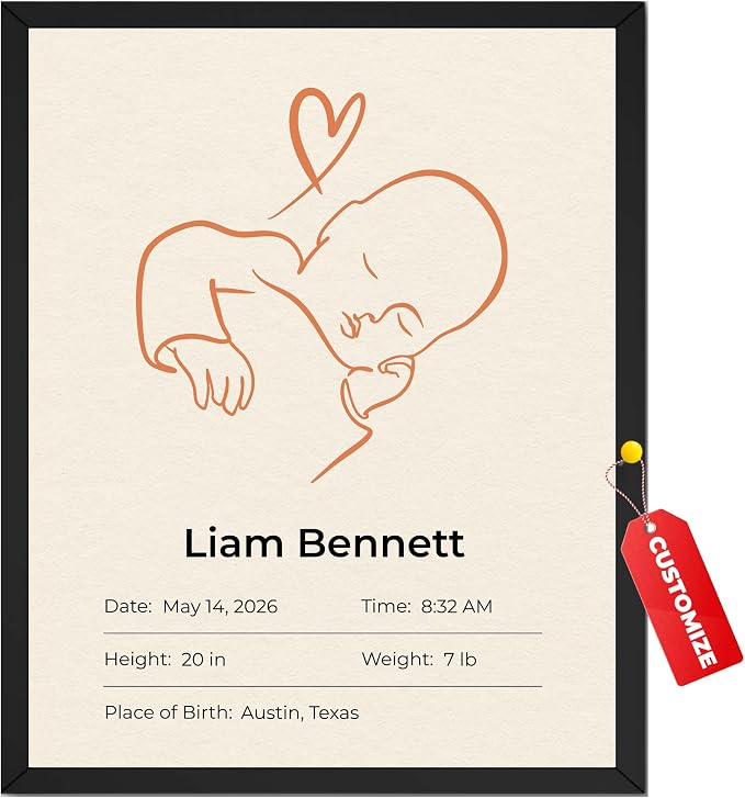 Wownic custom baby birth details poster with baby name, date, time, height, weight and place of birth