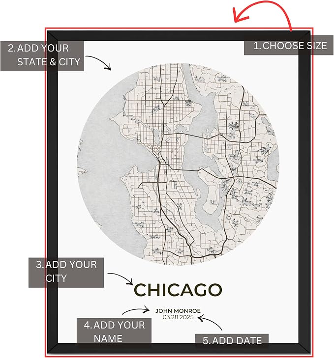 Wownic custom city map poster customization guide for state, city, name and date