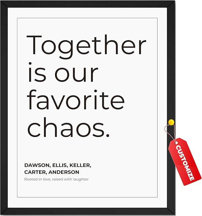 Wownic custom family names poster featuring Together is our favorite chaos quote and custom subheading