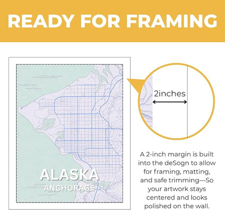 Wownic custom state and city map poster with approximately 2-inch margin for framing, matting and safe trimming