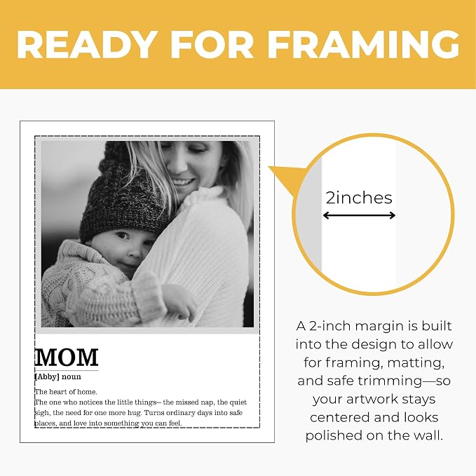 Wownic custom Mom photo poster with approximately 2-inch margin for framing and matting