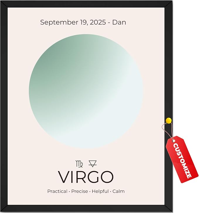 Wownic custom Virgo zodiac poster with name, birthday, Virgo symbol and minimalist astrology design